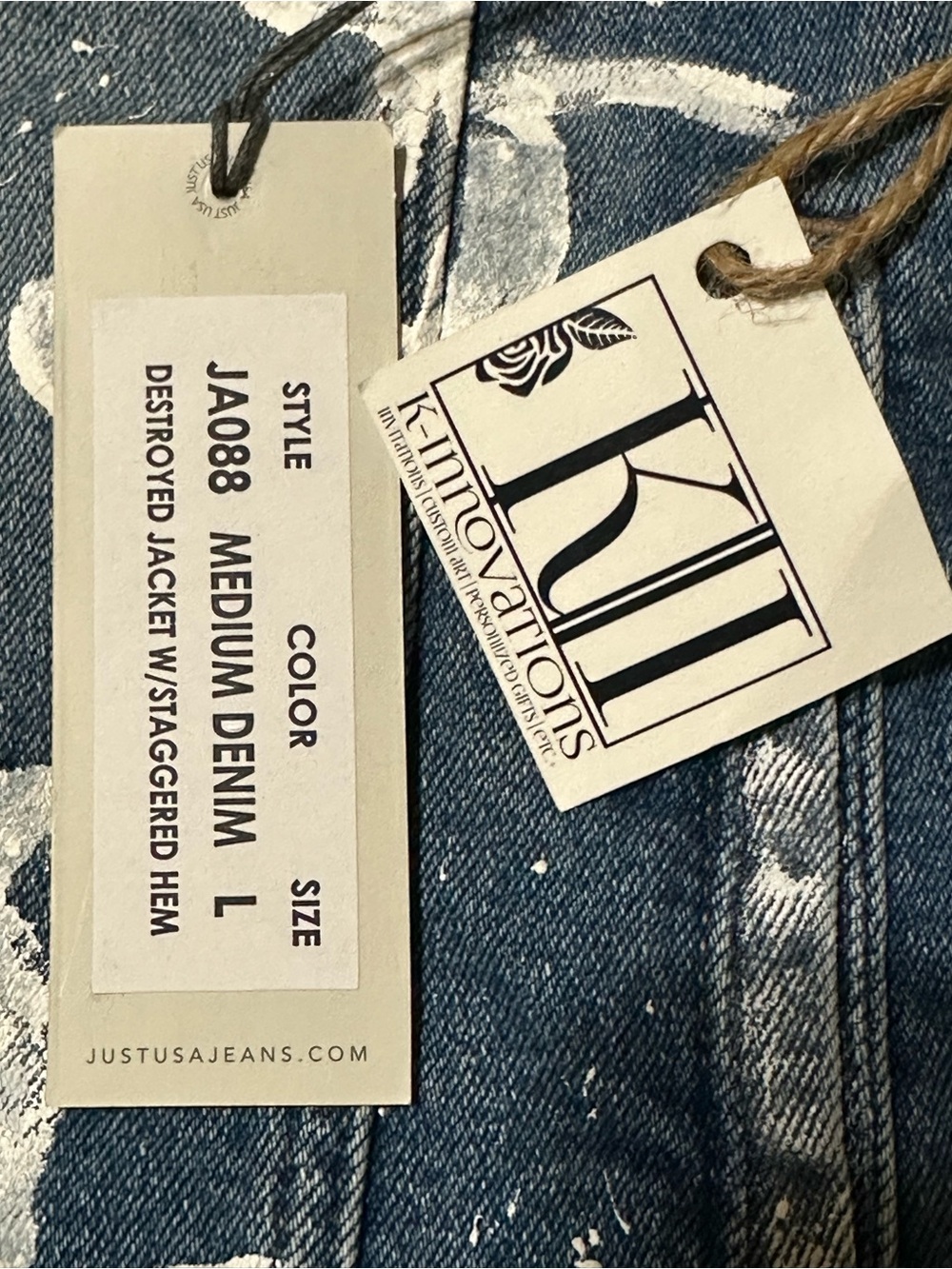 Just USA Distressed Jean Jacket Hand Painted Boutique NWT Sz L Wearable Art - Picture 11 of 13